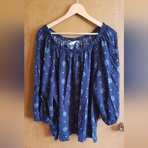 Sonoma Peasant Blouse Navy & Blue Boho